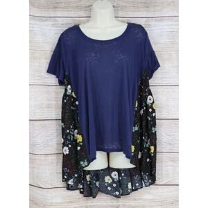 Umgee Womens Size Small & Medium High Low Pleated Floral Top Blouse Shirt Tunic